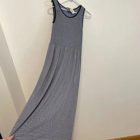 NEW NWT LARK + GREY Navy Blue White Striped Sleeveless Midi Fit Flare Tank Dress - Picture 8 of 15